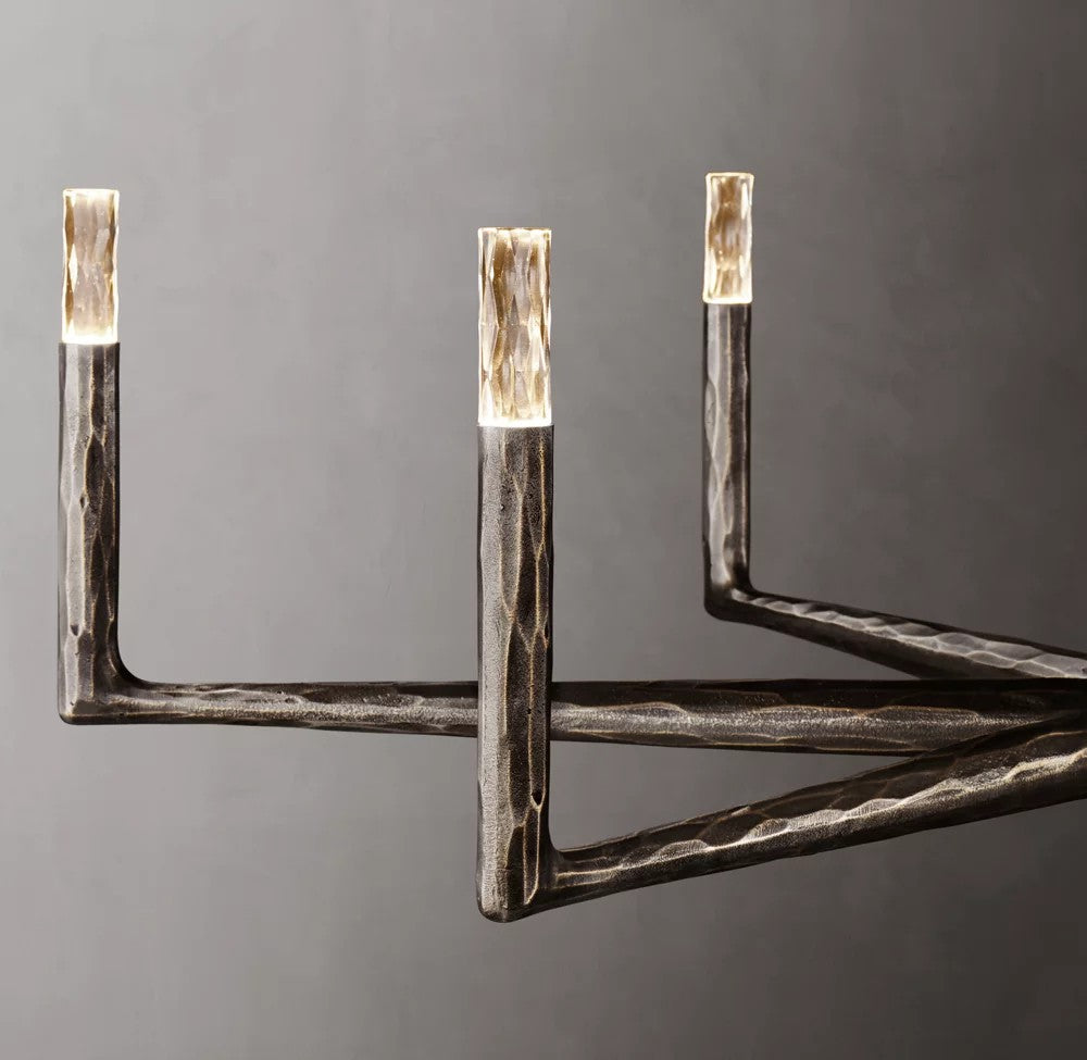 Thaddeus Forged Metal and Cast Glass Round Chandelier