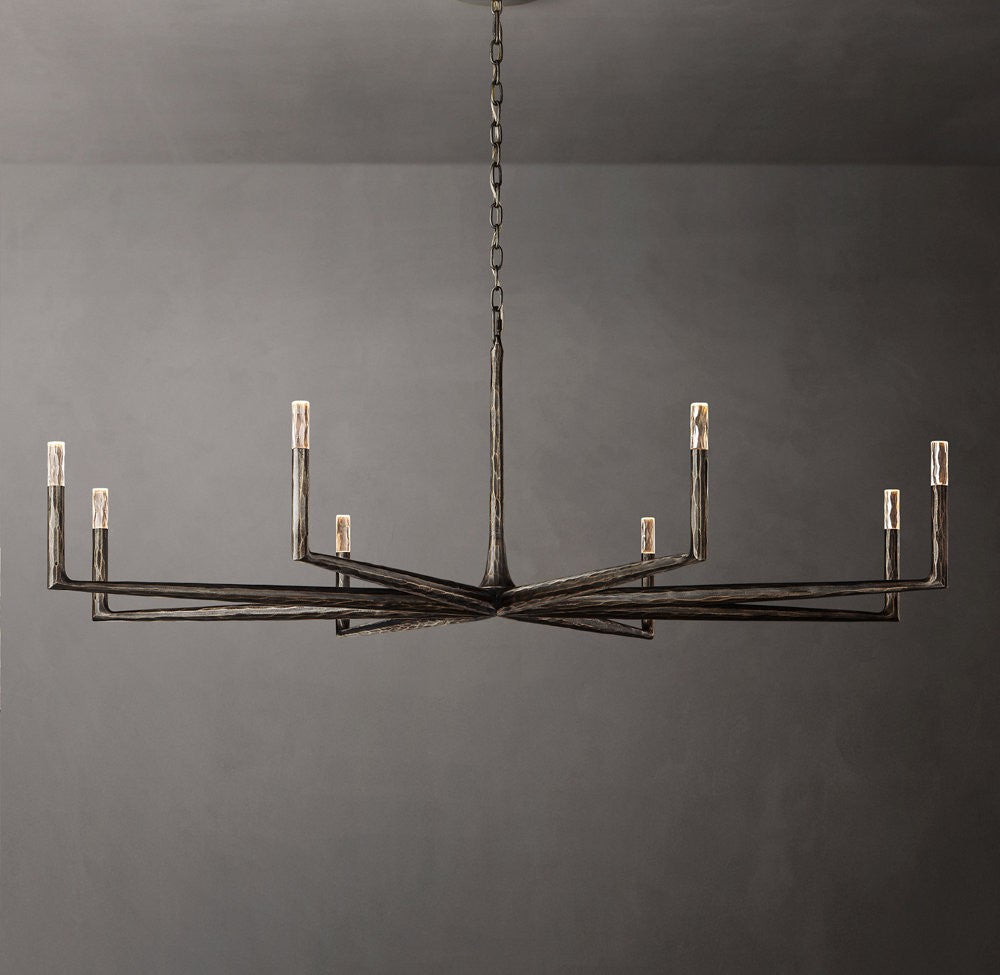 Thaddeus Forged Metal and Cast Glass Round Chandelier